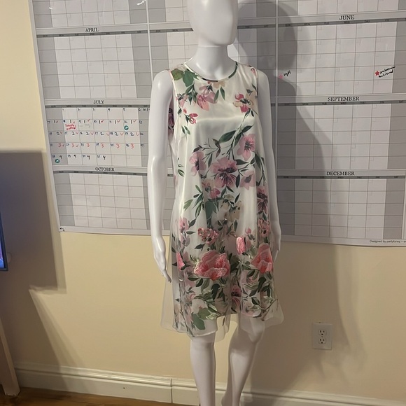 Spense Sleeveless Embroidered Overlay Bow Tie Spring Floral Sheath Dress Size M - Picture 12 of 13